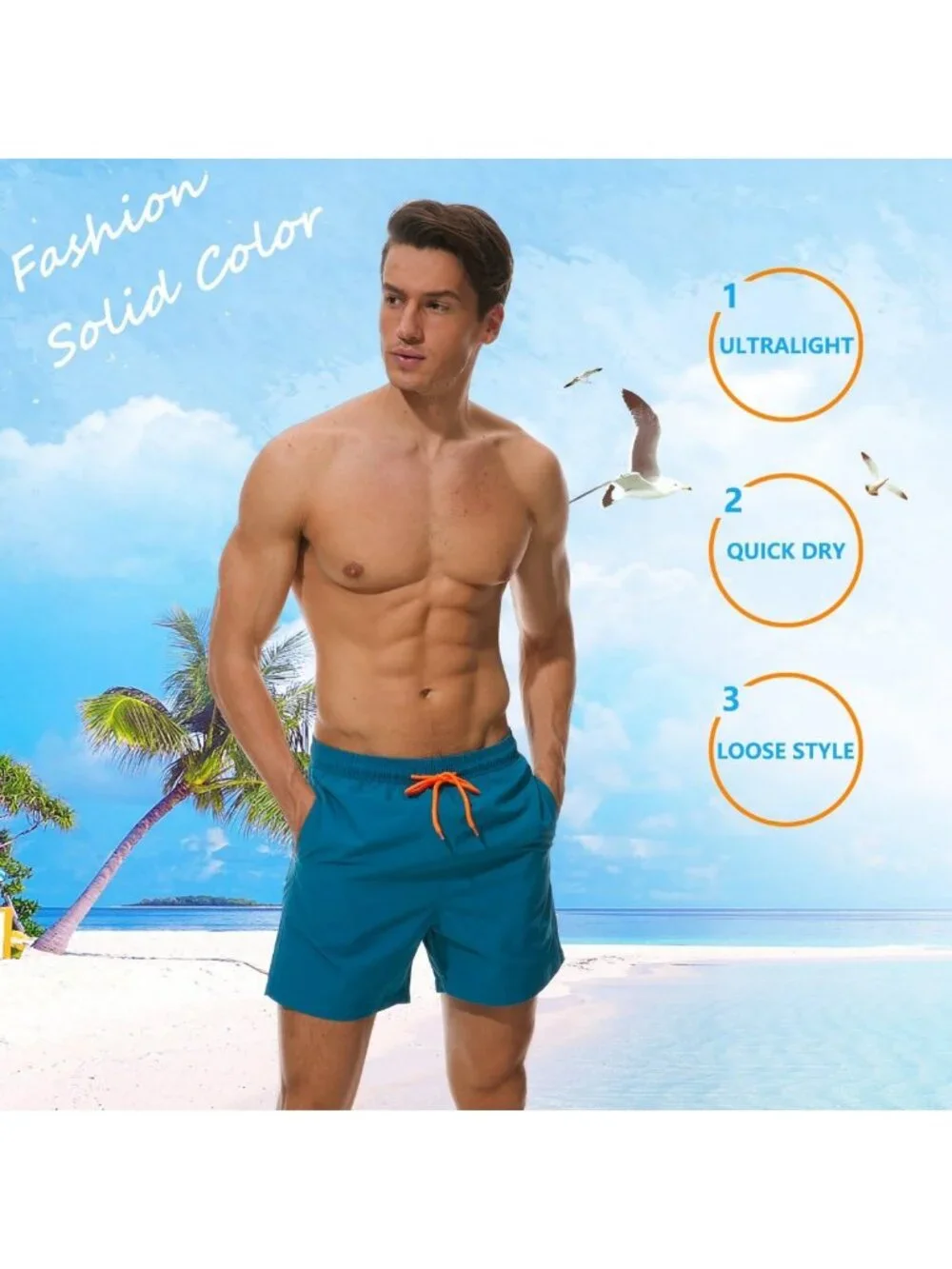 Quick Dry Men's Swim Trunks with Pockets | Adjustable Waist, Mesh Lining, Beach